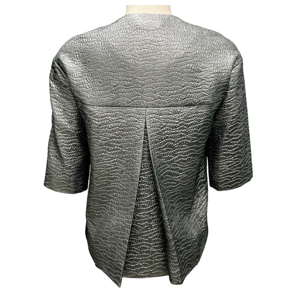 AKRIS PUNTO SILVER METALLIC TEXTURED JACQUARD JACKET - Picture 3 of 6